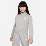 Nike Girls Club Fleece Half Zip in Dark Grey Heather detail view