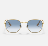 Ray-Ban Hexagonal Sunglasses in Arista Gold/Light Blue Gradient