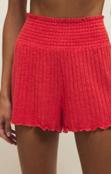 Z Supply Women's Dawn Smocked Shorts Crimson Crush detail