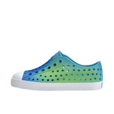 Native Big Kids' Jefferson Print Shoes in Aquarius Blue/Shell White/Hilly UV Blur side view