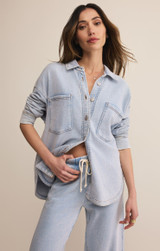 Z Supply Women's All Day Knit Denim Jacket in Washed Indigo