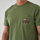 Burlebo Men's Duck Dog Stamp Tee Heather Olive detail view