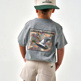 Burlebo Boys' Mallard Duck Stamp Tee in Dark Heather Grey, model detail