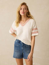 Faherty Women's Varisty Tee in Pink Varsity