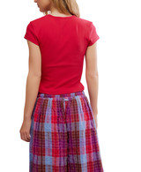 Free People Women's Wait A Minute Baby Tee in Lipstick Red