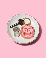Brittany Paige Just A Girl Vintage Cake Enamel Keychain GirlCake Keychain Dish front view