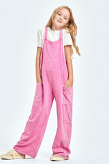 Good Girl Girls' Wide Leg Overall in Pink