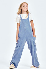 Good Girl Girls' Wide Leg Overall in Denim Blue