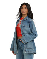 Billabong Women's Denim Chore Coat in blue denim side view