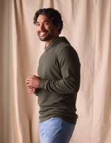 The Normal Brand Men's Puremeso Essential Hoodie in Olive front view