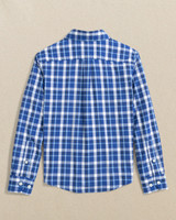 Southern Tide Boys' River Ridge Plaid Intercoastal Long Sleeve Sport Shirt in Surf Blue back view