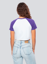 Hype and Vice Women's TCU Homerun Tee in White/Purple front view