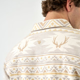 Burlebo Men's Vintage Heavyweight Flannel in Whitetail Deer Aztec on model detail