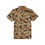 Poncho Outdoors Men's Field Polo in Dove Stool with Duck Camo pattern, back view