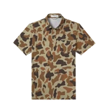 Poncho Outdoors Men's Field Polo in Dove Stool with Duck Camo pattern, front view