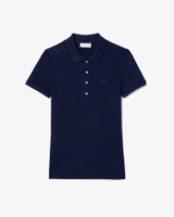 Lacoste Women's Short Sleeve Slim Fit Polo in Navy Blue front view