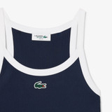 Lacoste Women's Sport Ultra Dry Ribbed Knit Tank Top Navy/White back view