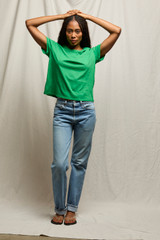 perfectwhitetee Women's Harley Boxy Tee in Grass front view