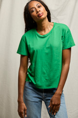 perfectwhitetee Women's Harley Boxy Tee in Grass lay flat
