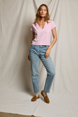 perfectwhitetee Women's Alanis V-Neck Tee in Sugar Pink