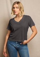perfectwhitetee Women's Hendrix Boxy V-Neck Tee Vintage Black flat lay
