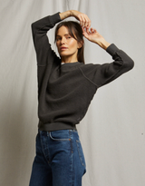 perfectwhitetee Women's Ziggy Inside Out Fleece Crew Pullover in Vintage Black back view