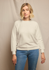 perfectwhitetee Women's Ziggy Inside Out Fleece Crew Pullover in Sugar side view