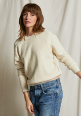 perfectwhitetee Women's Ziggy Inside Out Fleece Crew Pullover in Sugar close-up view