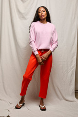 perfectwhitetee Women's Ziggy Inside Out Fleece Crew Pullover in Sugar Pink