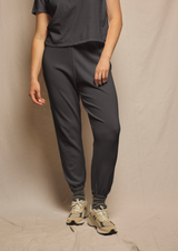 perfectwhitetee Women's Johnny French Terry Easy Sweatpants in Vintage Black waist detail