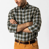 The Duck Head Men's Hank Plaid Flannel Sport Shirt in Deep Olive