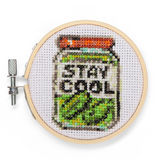 Kikkerland Mini Cross Stitch Embroidery Kit Pickle close-up