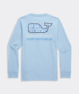 The Vineyard Vines Boys' Hanukkah Whale Longsleeve Pocket Tee in Jake Blue