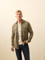 Faherty Men's Legend Sweater Shirt Woodland Olive Plaid closeup