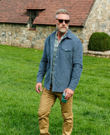 Criquet Men's Corduroy Quilted Shacket in Slate Blue side view