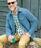 Criquet Men's Corduroy Quilted Shacket in Slate Blue back view