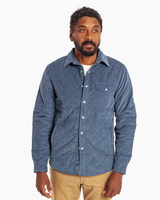 Criquet Men's Corduroy Quilted Shacket in Slate Blue collar detail