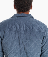 Criquet Men's Corduroy Quilted Shacket in Slate Blue worn styling