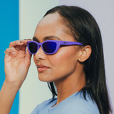 goodr Cheetah G Sunglasses in Purple Panthers Power Hour lifestyle