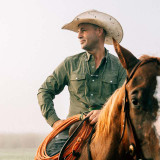 Poncho Outdoors Men's Western Tuff-Thread Long Sleeve Shirt in tan lifestyle