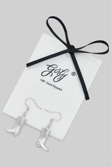 18K Gold Dipped Cowboy Boot Drop Earrings in Rhodium