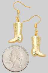 18K Gold Dipped Cowboy Boot Drop Earrings in Gold