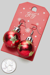 Star Ornament Christmas Earrings Red/Gold front view