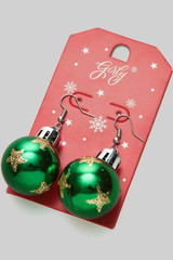 Star Ornament Christmas Earrings Green/Gold side angle