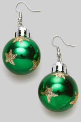 Star Ornament Christmas Earrings Green/Gold front view