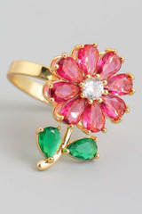 Lavish Spinner CZ Stone Flower Ring polished metal finish front view