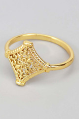 Diamond Shaped Filigree Cutout Brass Ring Gold