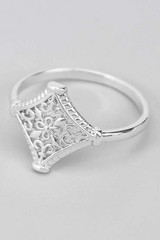 Diamond Shaped Filigree Cutout Brass Ring Rhodium