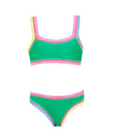 PQ Girls' Sporty Embroidered Bikini Green detail view