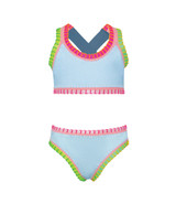 PQ Girls' Sporty Embroidered Bikini Ice Blue front view